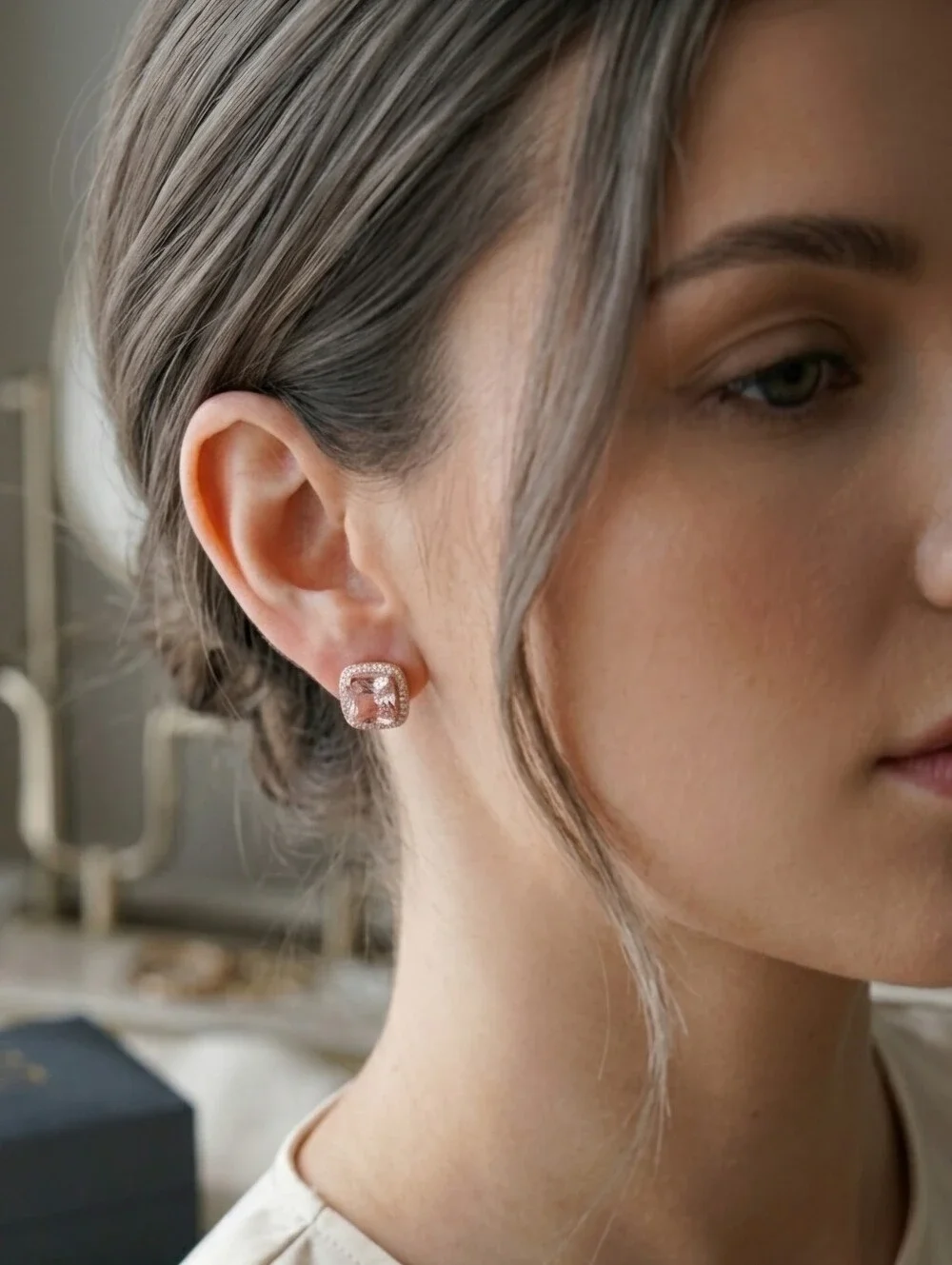 Elegant Pink and Gold Stud Earrings